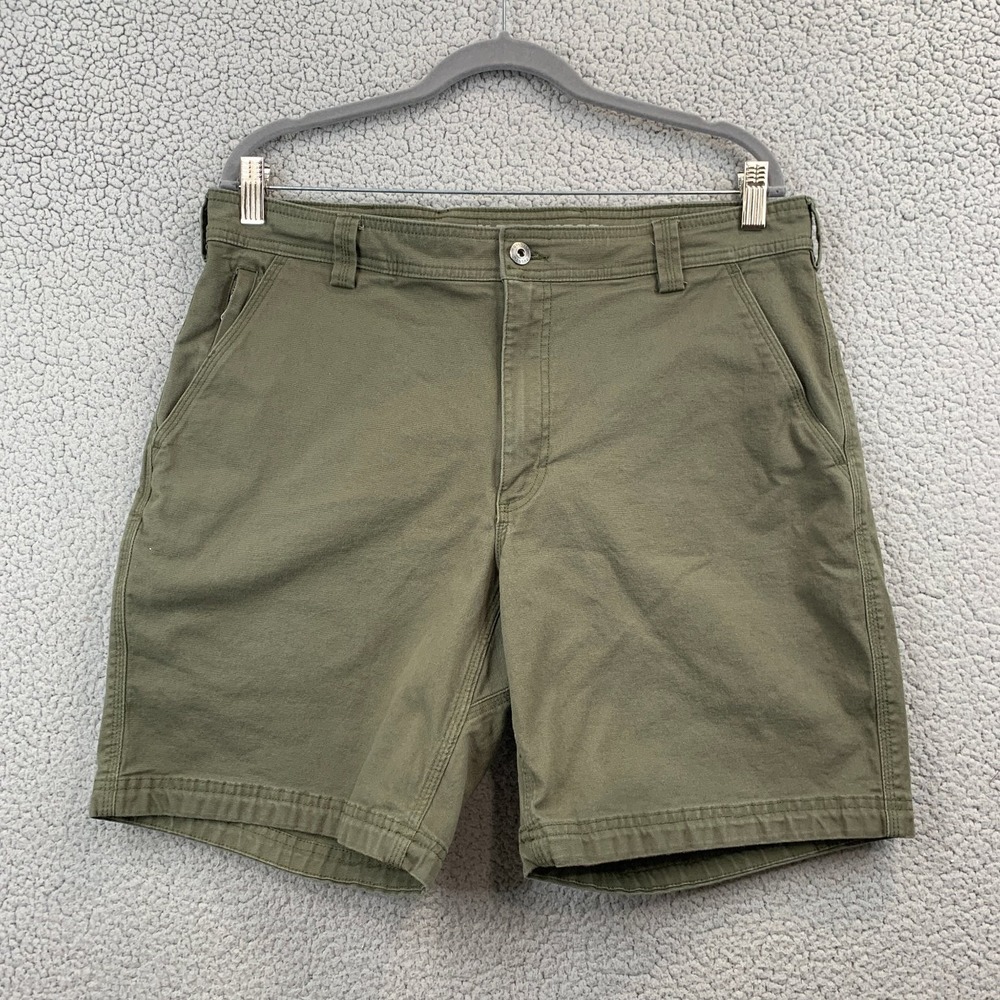 Duluth Trading Co. Flex Fire Hose Mens Green Flex Shorts 35 Utility Cotton Twill